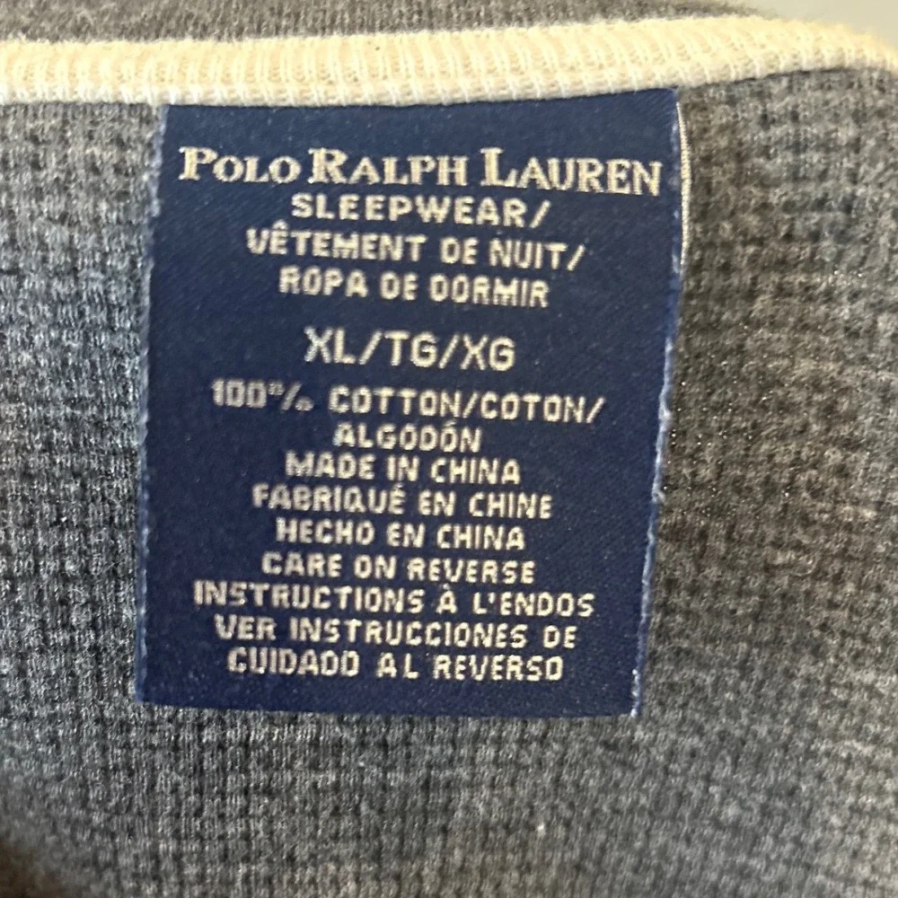Polo Ralph Lauren Men's Gray Waffle Knit‎ Long Sleeve Sleepwear Shirt Size XL